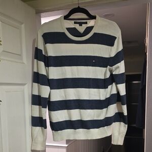 Tommy Hilfiger Men's Navy and White Striped Sweater